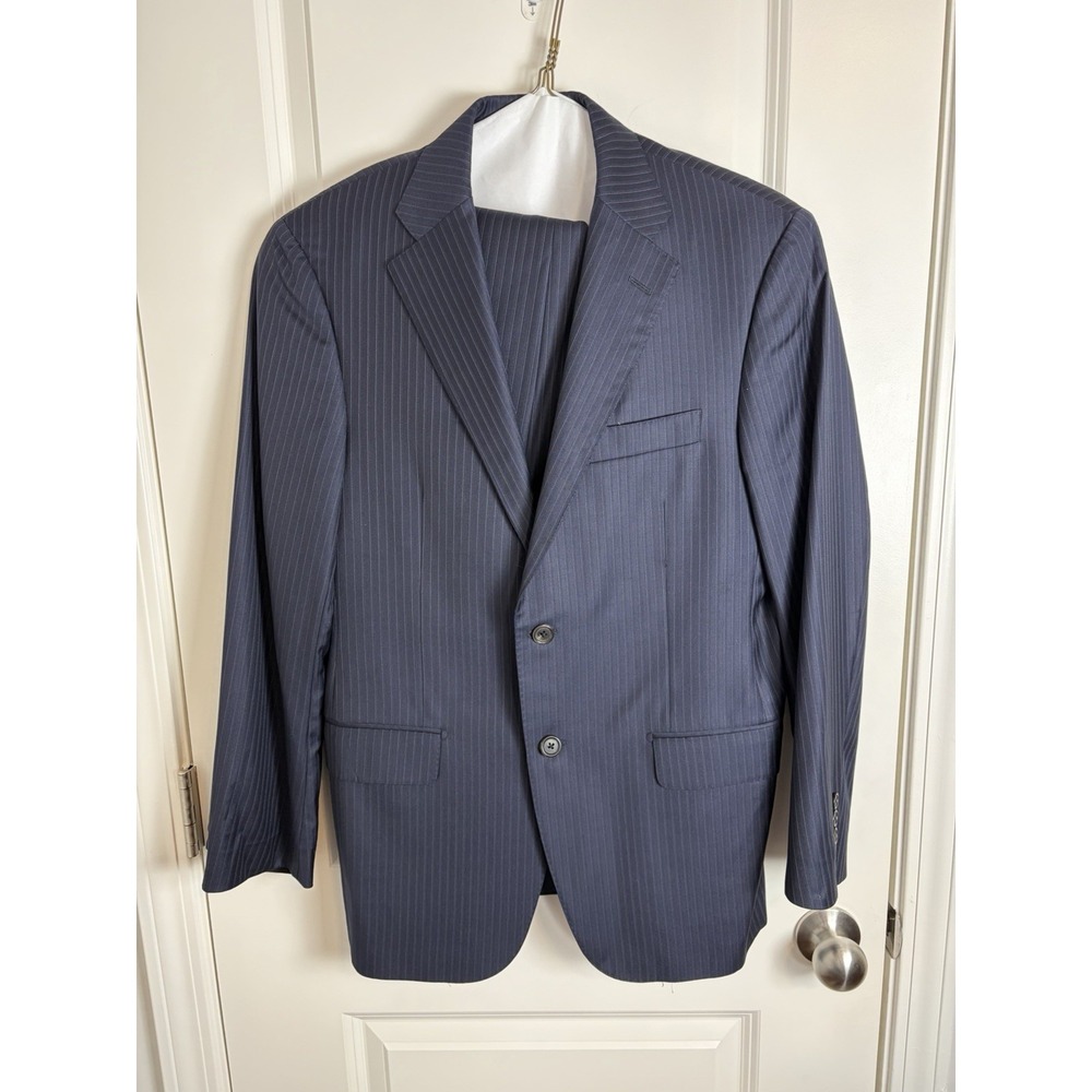 Hickey Freeman Blue PinStripe Mens 2-Piece Suit Size 38 Sht. 100% Worsted Wool